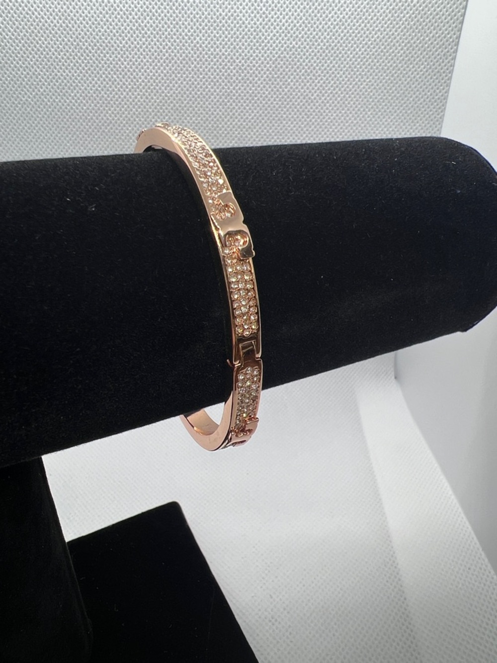 Tory Burch Rose Gold Pave Hinged Bangle Bracelet